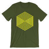 Yellow Cube Illusion Unisex T-Shirt Abyssinian Kiosk 3D Bars Polygon Fashion Cotton Apparel Clothing Bella Canvas Original Art 