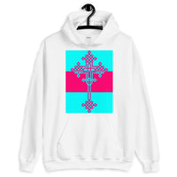 Cyan Pink Cyan #13 Cross Unisex Hoodie Abyssinian Kiosk Ethiopian Coptic Orthodox Tewahedo Christian Gildan Original Art Fashion Cotton Apparel Clothing