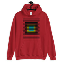 Black Stripes Yellow Cyan Squares Unisex Hoodie Squares Within Lines Abyssinian Kiosk Fashion Cotton Apparel Clothing Gildan Original Art