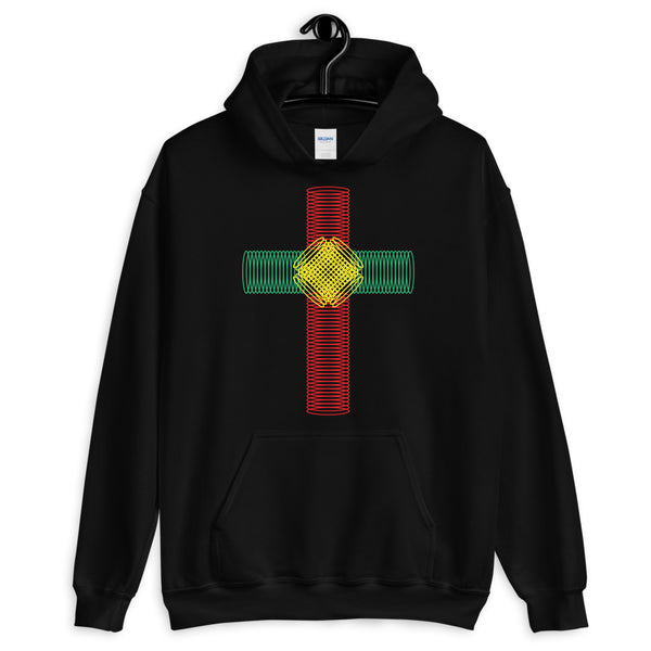 Green Yellow Red Ellipse Cross Unisex Hoodie Abyssinian Kiosk Christian Jesus Religion Cross Gildan Original Art Fashion Cotton Apparel Clothing