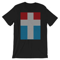White Cross Red Blue Lines Unisex T-Shirt Abyssinian Kiosk Christian Jesus Religion Lined Latin Cross Bella Canvas Original Art Fashion Cotton Apparel Clothing