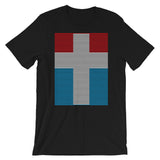 White Cross Red Blue Lines Unisex T-Shirt Abyssinian Kiosk Christian Jesus Religion Lined Latin Cross Bella Canvas Original Art Fashion Cotton Apparel Clothing