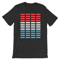 Red White Blue Bars Unisex T-Shirt Abyssinian Kiosk Rectangle Bars Spaced Evenly Grid Pattern Fashion Cotton Apparel Clothing Bella Canvas Original Art