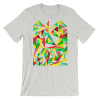 Green Yellow Red Triangles Unisex T-Shirt Abyssinian Kiosk Falling Triangles Fashion Cotton Apparel Clothing Bella Canvas Original Art