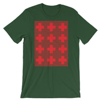 Criss Cross Red Unisex T-Shirt Abyssinian Kiosk 12 Small Equal Arm Crosses Christian Bella Canvas Original Art Fashion Cotton Apparel Clothing