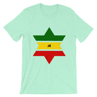 Green, Yellow, Red Star of David Unisex T-Shirt Abyssinian Kiosk Solid Star Separated Into 3 Parts Lion of Judah Jewish Falasha Ethiopia Bella Canvas Original Art Fashion Cotton Apparel Clothing