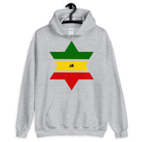 Green, Yellow, Red Star of David Hoodie Abyssinian Kiosk Jewish Falasha Abyssinia Ethiopia Flag Rasta Lion of Judah Apparel Gildan Clothing