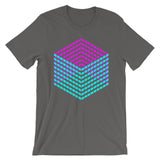 Cyan Magenta Cube Illusion Unisex T-Shirt Abyssinian Kiosk 3D Bars Polygon Fashion Cotton Apparel Clothing Bella Canvas Original Art