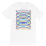 Black Red Yellow Blue Cyan Ellipses Unisex T-Shirt Abyssinian Kiosk Contained Chaos of Hovering Ellipses Fashion Cotton Apparel Clothing Bella Canvas Original Art