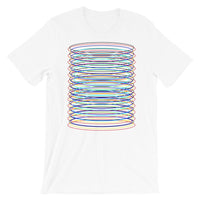 Black Red Yellow Blue Cyan Ellipses Unisex T-Shirt Abyssinian Kiosk Contained Chaos of Hovering Ellipses Fashion Cotton Apparel Clothing Bella Canvas Original Art