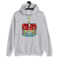 Funky Crown Red Unisex Hoodie Abyssinian Kiosk Empress Menen Crown Haile Selassie Colors African Royal Royalty Fashion Cotton Apparel Clothing Gildan Original Art