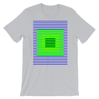 Blue Green Stripes Yellow Black Squares Unisex T-Shirt Squares Within Lines Abyssinian Kiosk Fashion Cotton Apparel Clothing Bella Canvas Original Art