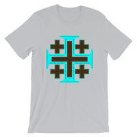 Cyan Black Orange #12 Cross Unisex T-Shirt Abyssinian Kiosk Ethiopian Christian Jesus Religion Equal Arm Bella Canvas Original Art Fashion Cotton Apparel Clothing