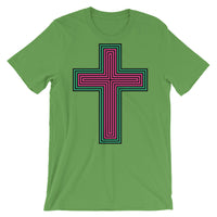 Black Pink Green Maze Cross Unisex T-Shirt Abyssinian Kiosk Christian Jesus Religion Lined Latin Cross Bella Canvas Original Art Fashion Cotton Apparel Clothing
