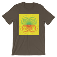 Green & Red Cube Spokes Yellow BG Unisex T-Shirt Abyssinian Kiosk Fashion Cotton Apparel Clothing Bella Canvas Original Art