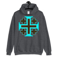 Cyan Black Orange #12 Cross Unisex Hoodie Abyssinian Kiosk Ethiopian Christian Jesus Religion Equal Arm Gildan Original Art Fashion Cotton Apparel Clothing