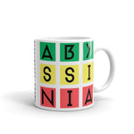 Abyssinia Black Letters in Blocks Coffee Mug Abyssinian Kiosk Abyssinia Ethiopia Flag