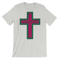 Black Pink Green Maze Cross Unisex T-Shirt Abyssinian Kiosk Christian Jesus Religion Lined Latin Cross Bella Canvas Original Art Fashion Cotton Apparel Clothing