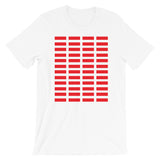 Red Grid Bars Unisex T-Shirt Abyssinian Kiosk Rectangle Bars Spaced Evenly Grid Pattern Fashion Cotton Apparel Clothing Bella Canvas Original Art