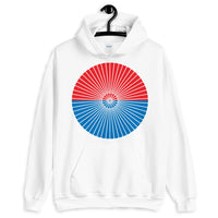 White Cube Spokes Red Top Blue Bottom Unisex Hoodie Abyssinian Kiosk Squares Bicycle Spokes Dual Color Circle Fashion Cotton Apparel Clothing Gildan Original Art 