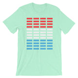 Red White Blue Bars Unisex T-Shirt Abyssinian Kiosk Rectangle Bars Spaced Evenly Grid Pattern Fashion Cotton Apparel Clothing Bella Canvas Original Art