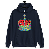 Funky Crown Red Unisex Hoodie Abyssinian Kiosk Empress Menen Crown Haile Selassie Colors African Royal Royalty Fashion Cotton Apparel Clothing Gildan Original Art