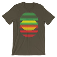 GYR Lined Circles Unisex T-Shirt Abyssinian Kiosk Joining Circles Fashion Cotton Apparel Clothing Bella Canvas Original Art Green Yellow Red Ethiopian Flag