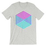 Cyan Magenta Cube Illusion Unisex T-Shirt Abyssinian Kiosk 3D Bars Polygon Fashion Cotton Apparel Clothing Bella Canvas Original Art