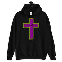 Black Yellow Magenta Maze Cross Unisex Hoodie Abyssinian Kiosk Christian Jesus Religion Lined Latin Cross Gildan Original Art Fashion Cotton Apparel Clothing