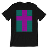 Magenta Cross Blue Green Lines Unisex T-Shirt Abyssinian Kiosk Christian Jesus Religion Lined Latin Cross Bella Canvas Original Art Fashion Cotton Apparel Clothing