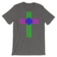 Green Magenta Blue Ellipse Cross Unisex T-Shirt Abyssinian Kiosk Christian Jesus Religion Cross Bella Canvas Original Art Fashion Cotton Apparel Clothing