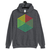 Green Yellow Red Cube Illusion Unisex Hoodie Abyssinian Kiosk 3D Bars Polygon Fashion Cotton Apparel Clothing Gildan Original Art