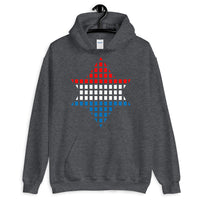 Red White Blue Boxes Star of David Unisex Hoodie Abyssinian Kiosk Rectangles Jewish Falasha Abyssinia Ethiopia Gildan Original Art Fashion Cotton Apparel Clothing