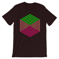 Pink Green Cube Illusion Unisex T-Shirt Abyssinian Kiosk 3D Bars Polygon Fashion Cotton Apparel Clothing Bella Canvas Original Art