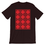 Criss Cross Red Unisex T-Shirt Abyssinian Kiosk 12 Small Equal Arm Crosses Christian Bella Canvas Original Art Fashion Cotton Apparel Clothing