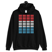 Red White Blue Grid Bars Unisex Hoodie Abyssinian Kiosk Rectangle Bars Spaced Evenly Grid Pattern Fashion Cotton Apparel Clothing Gildan Original Art