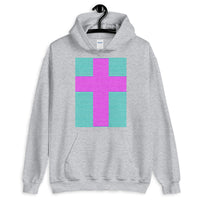 Magenta Cross Blue Green Lines Unisex Hoodie Abyssinian Kiosk Christian Jesus Religion Lined Latin Cross Gildan Original Art Fashion Cotton Apparel Clothing