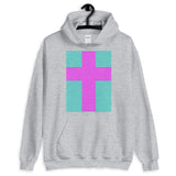 Magenta Cross Blue Green Lines Unisex Hoodie Abyssinian Kiosk Christian Jesus Religion Lined Latin Cross Gildan Original Art Fashion Cotton Apparel Clothing