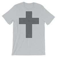 Black Empty Maze Cross Unisex T-Shirt Abyssinian Kiosk Christian Jesus Religion Lined Latin Cross Bella Canvas Original Art Fashion Cotton Apparel Clothing