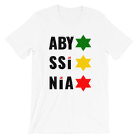 Abyssinia Black Letters Stars of David Unisex T-Shirt Ethiopian Lion of Judah Abyssinian Kiosk Abyssinia Ethiopia Flag