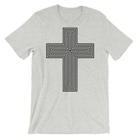 Black Empty Maze Cross Unisex T-Shirt Abyssinian Kiosk Christian Jesus Religion Lined Latin Cross Bella Canvas Original Art Fashion Cotton Apparel Clothing