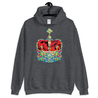 Funky Crown Red Unisex Hoodie Abyssinian Kiosk Empress Menen Crown Haile Selassie Colors African Royal Royalty Fashion Cotton Apparel Clothing Gildan Original Art