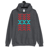 Arrows Down Up Red Cyan Unisex Hoodie Abyssinian Kiosk Fashion Cotton Apparel Clothing Gildan Original Art