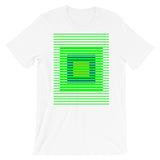 Green Stripes Blue Orange Squares Unisex T-Shirt Squares Within Lines Abyssinian Kiosk Fashion Cotton Apparel Clothing Bella Canvas Original Art