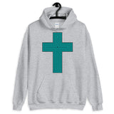 Cyan & Black Maze Cross Unisex Hoodie Abyssinian Kiosk Christian Jesus Religion Lined Latin Cross Gildan Original Art Fashion Cotton Apparel Clothing