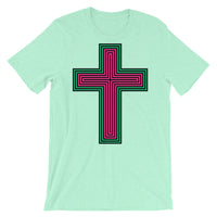 Black Pink Green Maze Cross Unisex T-Shirt Abyssinian Kiosk Christian Jesus Religion Lined Latin Cross Bella Canvas Original Art Fashion Cotton Apparel Clothing