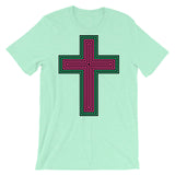 Black Pink Green Maze Cross Unisex T-Shirt Abyssinian Kiosk Christian Jesus Religion Lined Latin Cross Bella Canvas Original Art Fashion Cotton Apparel Clothing