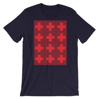 Criss Cross Red Unisex T-Shirt Abyssinian Kiosk 12 Small Equal Arm Crosses Christian Bella Canvas Original Art Fashion Cotton Apparel Clothing