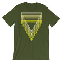 Yellow Chiaroscuro Triangles Unisex T-Shirt From Light to Bold Color Abyssinian Kiosk Fashion Cotton Apparel Clothing Bella Canvas Original Art