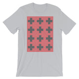 Criss Cross Red Black Unisex T-Shirt Abyssinian Kiosk 12 Small Equal Arm Crosses Christian Bella Canvas Original Art Fashion Cotton Apparel Clothing